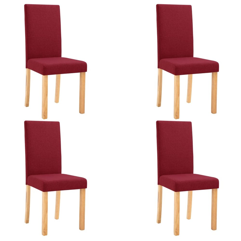 vidaXL Dining Chair Set of 4 Wine Red Fabric, Rubber Wood Standard Size