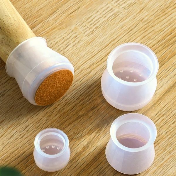 Silicone chair leg protectors prevent scratches and reduce noise on hardwood floors