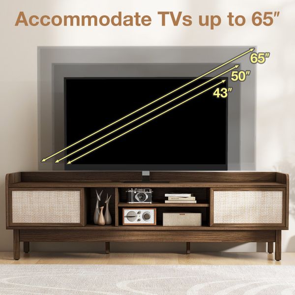 Sliding TV Stand with Woven Doors for 65-Inch Screens