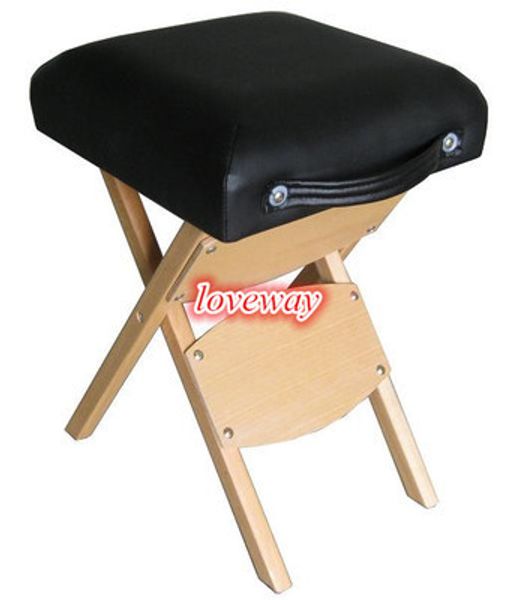 Solid beechwood folding massage stool with stylish PU leather, portable for camping and home use as shoe bench or beauty bed footrest