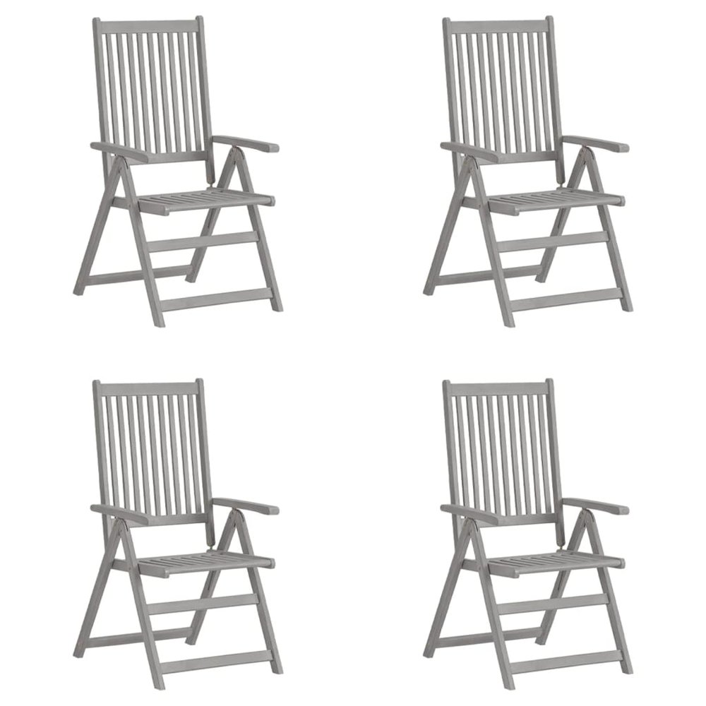 vidaXL Garden Chair Set of 4 Grey Solid Acacia Wood Standard Foldable