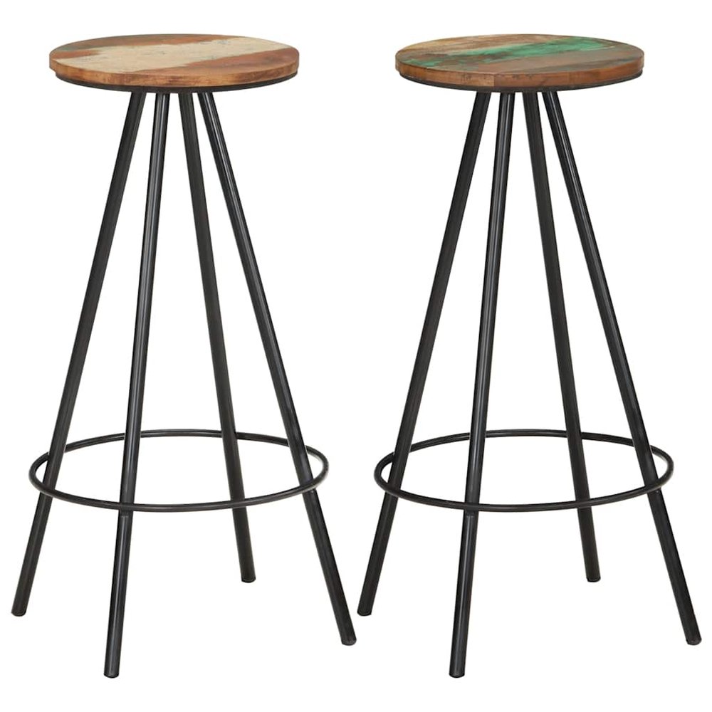 vidaXL Bar Stool Set of 2 Multicoloured Solid reclaimed wood and steel