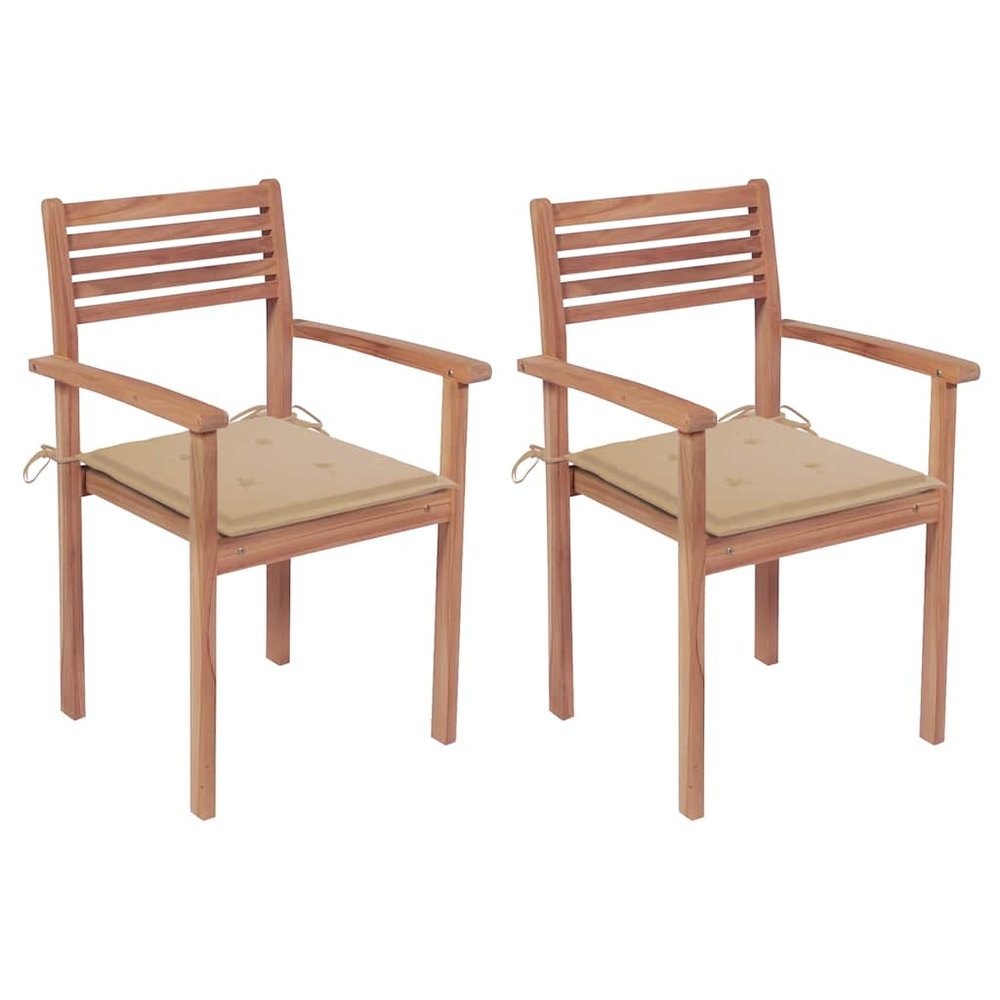vidaXL Garden Chair Set of 2 Natural Wood Solid teak wood Standard