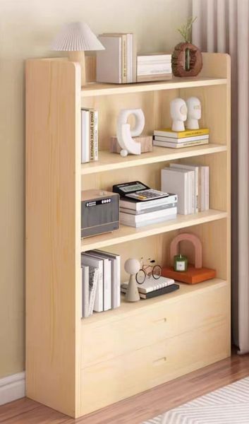 Solid wood floor shelf, bookshelf, home living room, wall facing, multi-layer storage cabinet, simple children's bookshelf, modern, sim