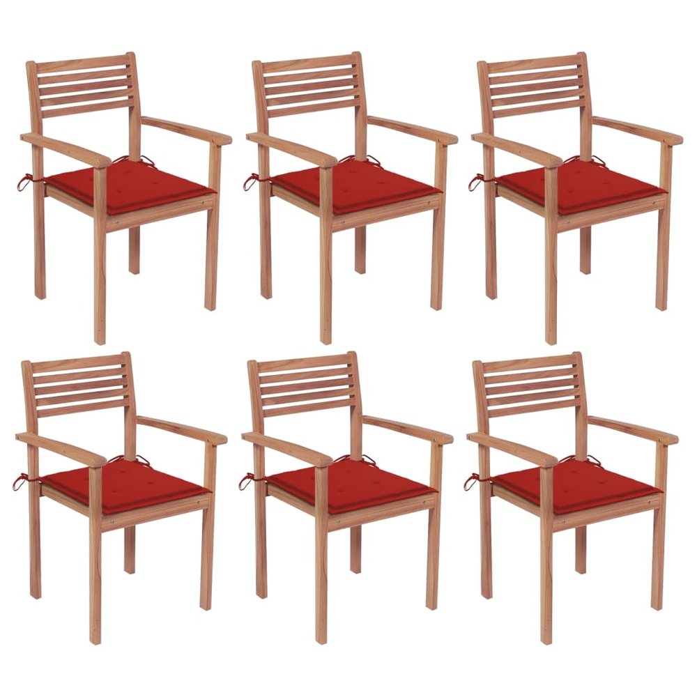 vidaXL Stackable Patio Chairs with Cushions 6 pcs Solid Teak Wood