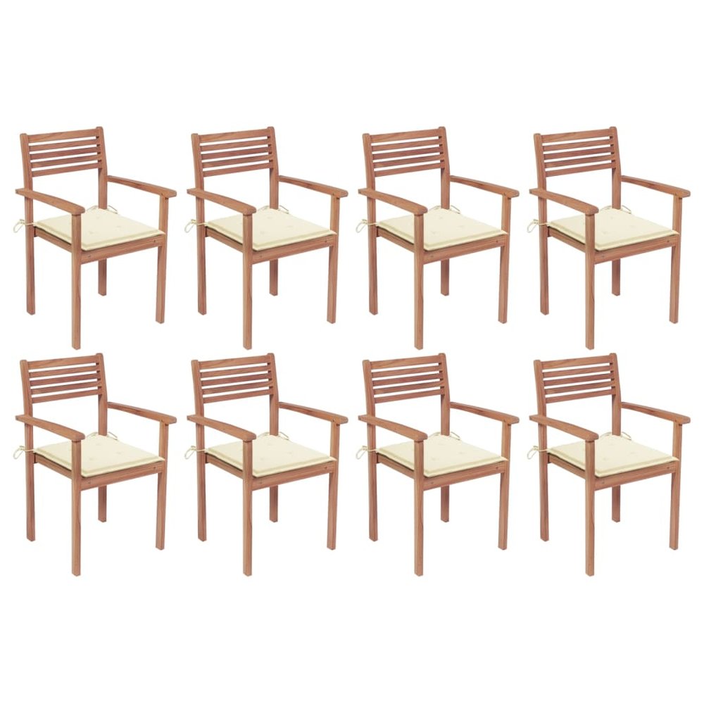vidaXL Stackable Chair Set of 8 Natural Teak Teak wood Standard