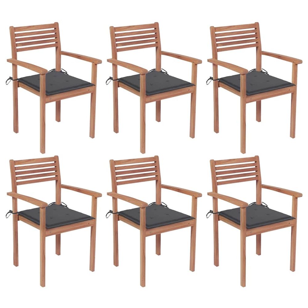 vidaXL Stackable Chair Set of 6 Natural Teak