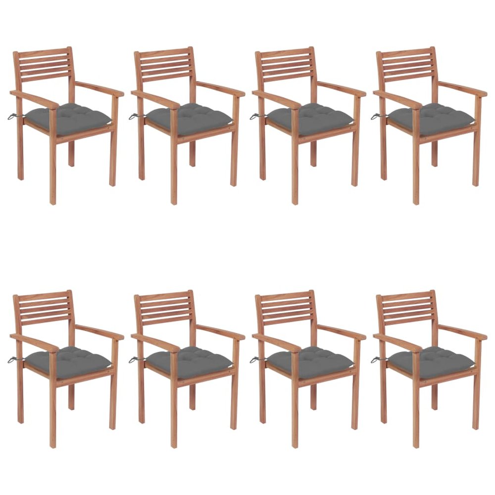 vidaXL Stackable Chair Set of 8 Teak brown, Grey cushions