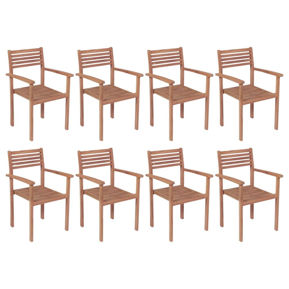 vidaXL Stackable Chair Set of 8 Warm Teak Brown Solid Teak Wood Standard