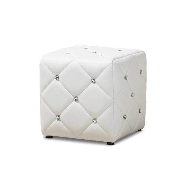 Studio Stacey's modern white faux leather ottoman bench serves as a stylish footrest or bedroom stool