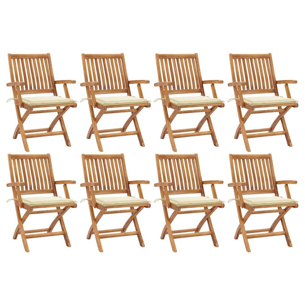 vidaXL Folding Patio Chairs with Cushions 8 pcs Solid Teak Wood