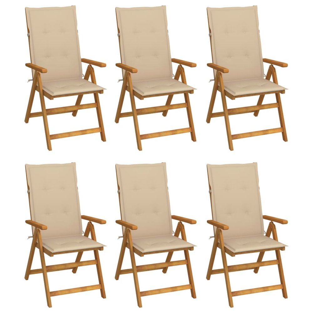 vidaXL Garden Chair Set of 6 Natural Wood, Beige
