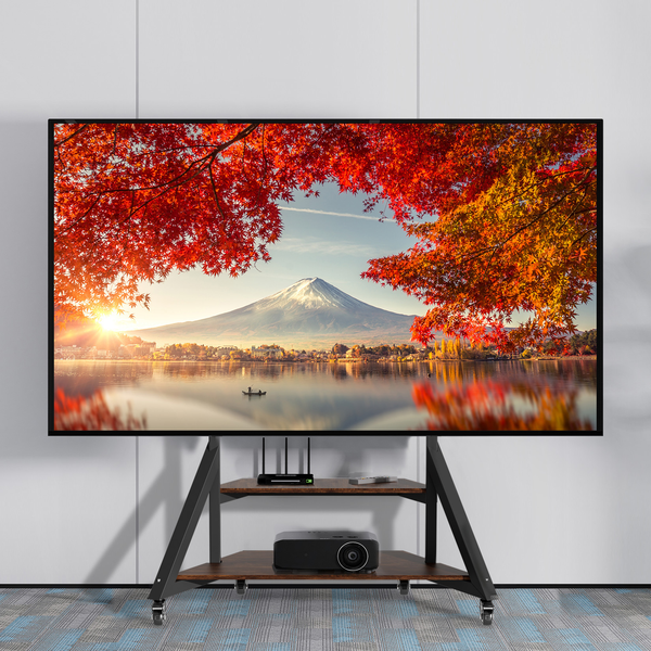 UNHO Tall Floor TV Stand: Heavy Duty Television Mount Bracket with Wood Shelves Height Adjustable for 65-100'' LCD LED TVs Max VES