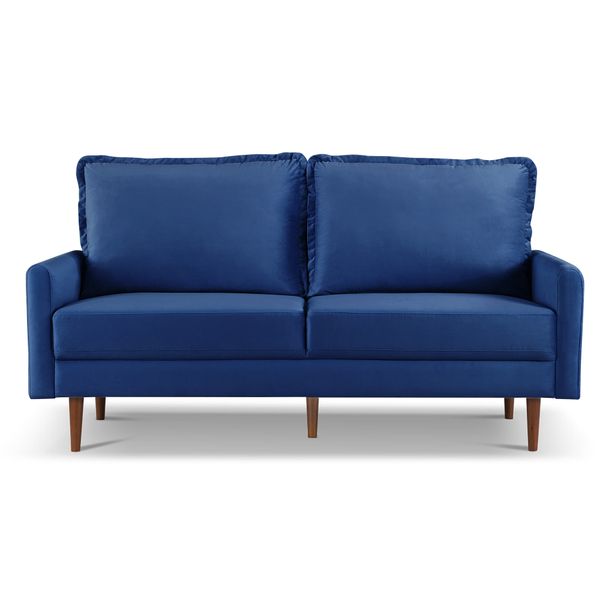 Upholstered velvet loveseat with mid-century craftsmanship, featuring track square armrests, ideal for living rooms, bedrooms, or offices - 69 inches