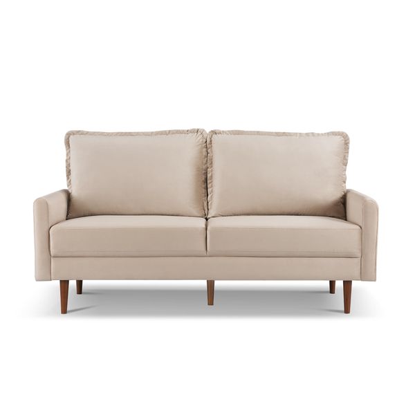Upholstered velvet sofa with mid-century design, featuring square armrests, ideal for living rooms, bedrooms, or offices - 69 inches long