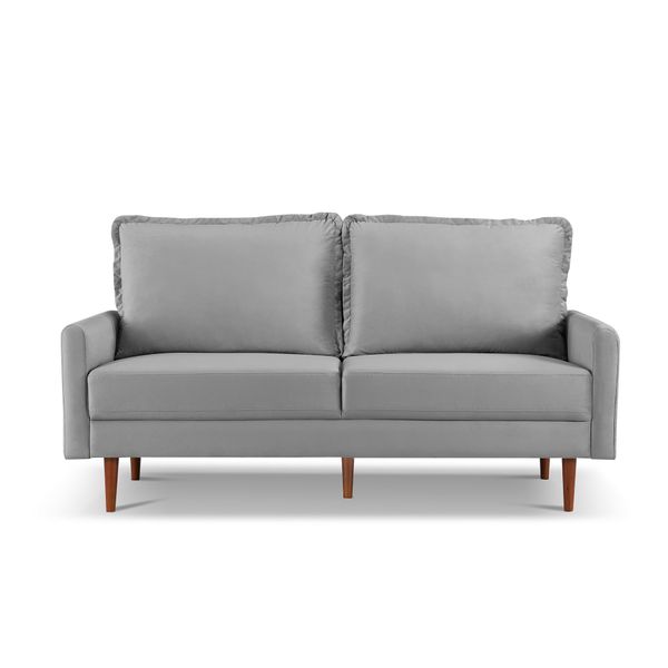 Upholstered velvet sofa with mid-century design, featuring square armrests, ideal for living rooms, bedrooms, or offices - 69 inches long