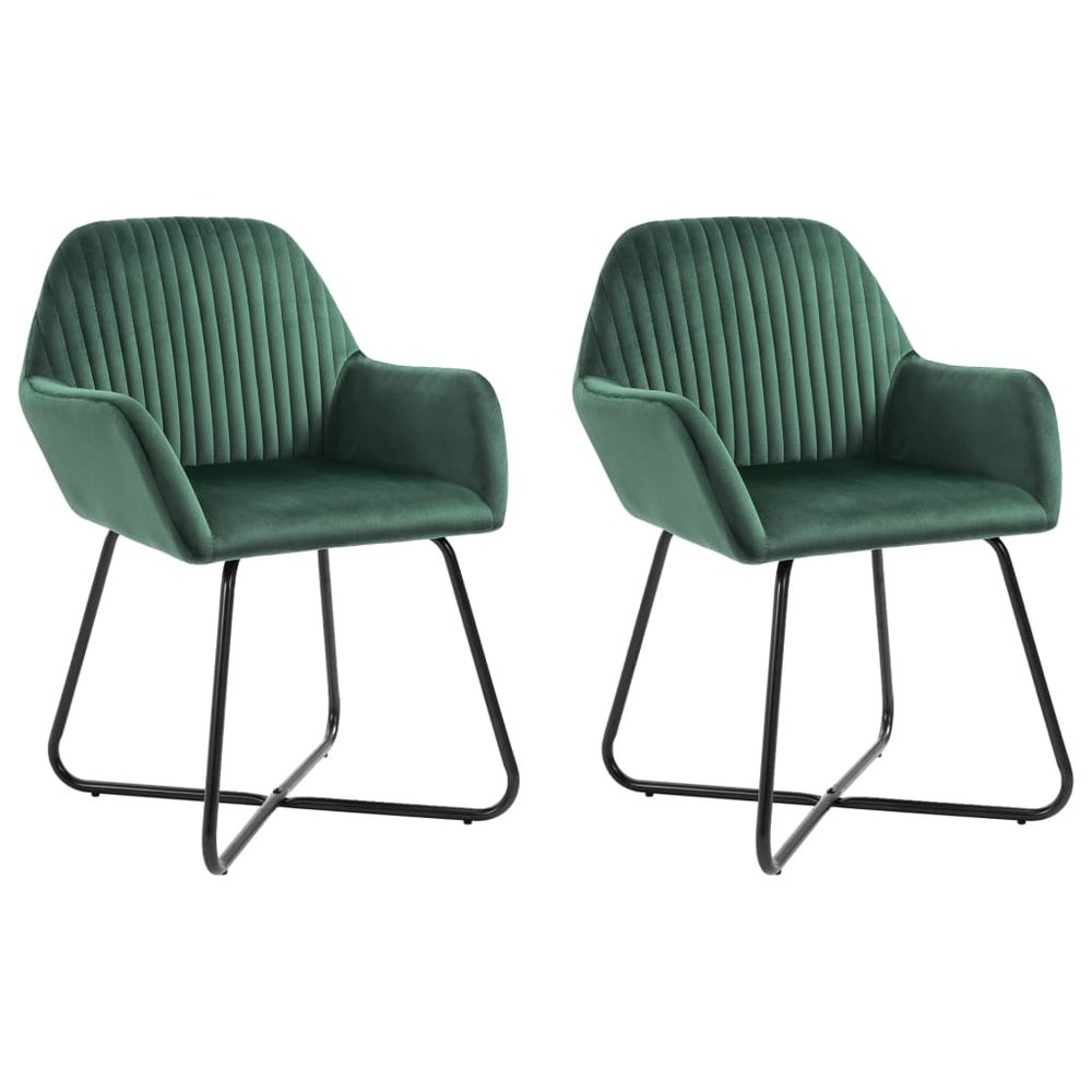 vidaXL Dining Chair Set of 2 Green Velvet, powder-coated steel Standard