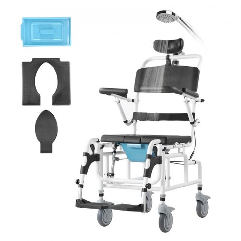 VEVOR Shower Wheelchair, 17.5in Width Aluminum Alloy Bathroom Wheelchair for Inside Shower, Adjustable Rolling Shower Chair w/ Brake for Disabled Adul
