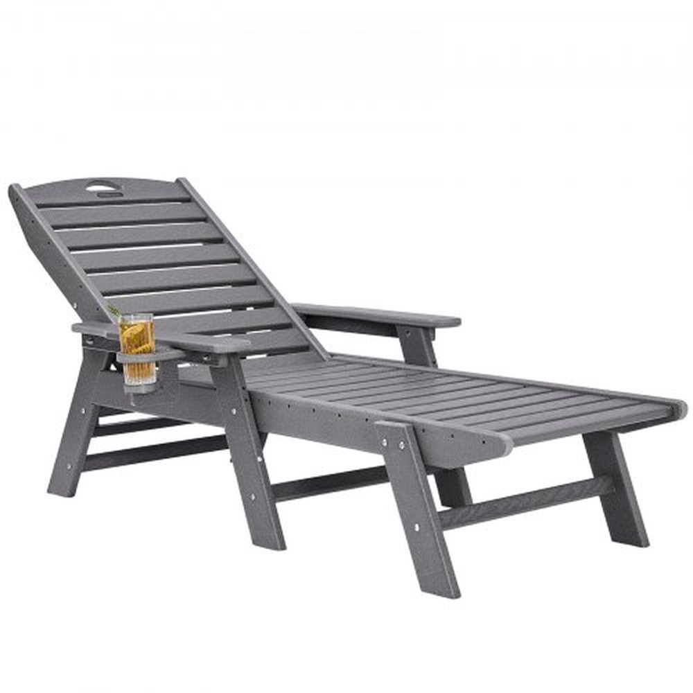 VEVOR Chaise Lounge Chair, 400 lbs Weight Capacity, 6 Positions Adjustable Patio Lounge Chair, Outdoor HDPE Lounge Chair with Backrest & Cup Holder, f