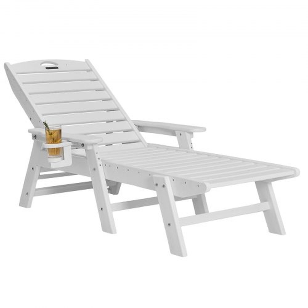 VEVOR Chaise Lounge Chair, 400 lbs Weight Capacity, 6 Positions Adjustable Patio Lounge Chair, Outdoor HDPE Lounge Chair with Backrest & Cup Holder, f