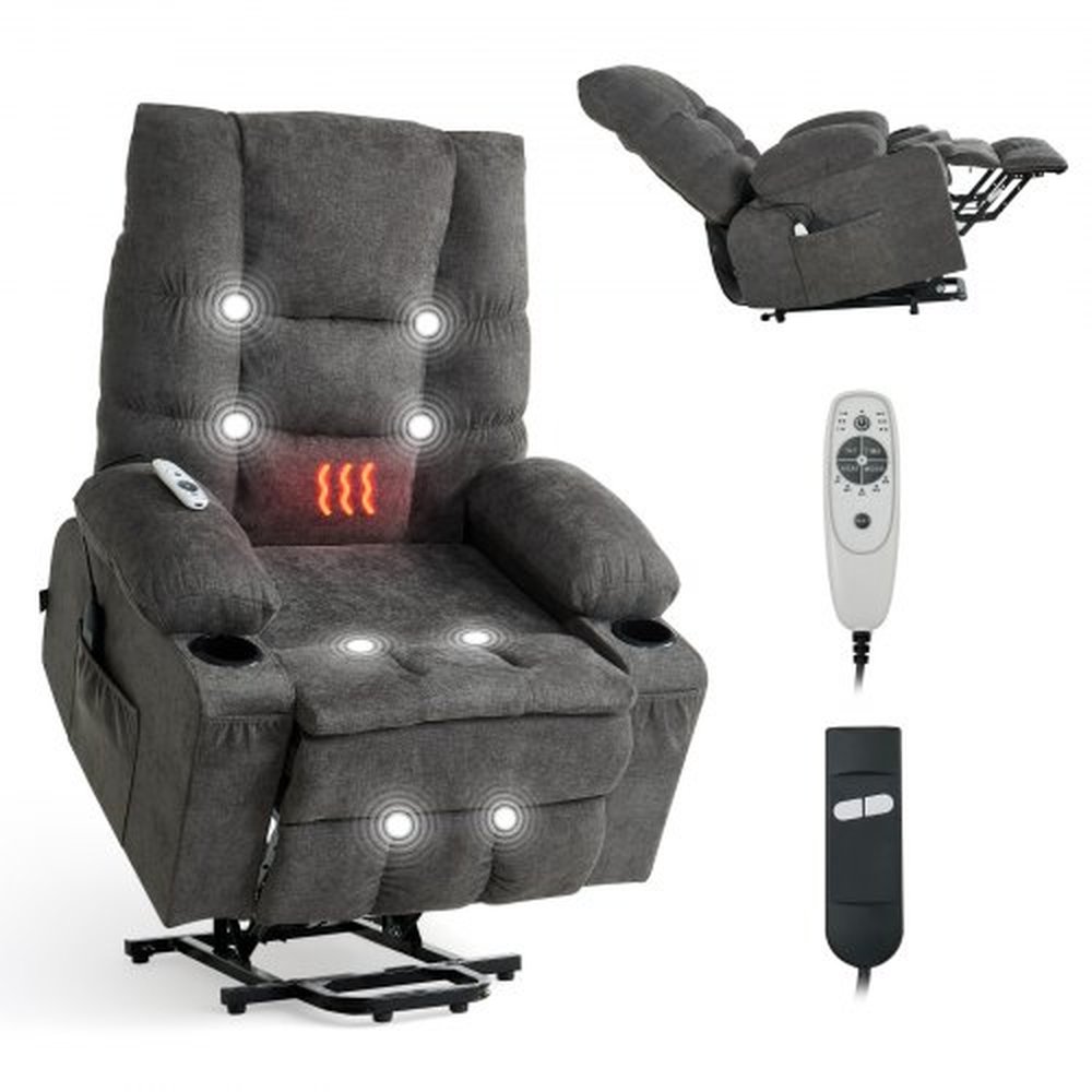 VEVOR Power Lift Recliner Chair, Large Electric Lift Chair with Heat and Massage for Elderly, Infinite Position Adjustment, Chenille Fabric, with Side