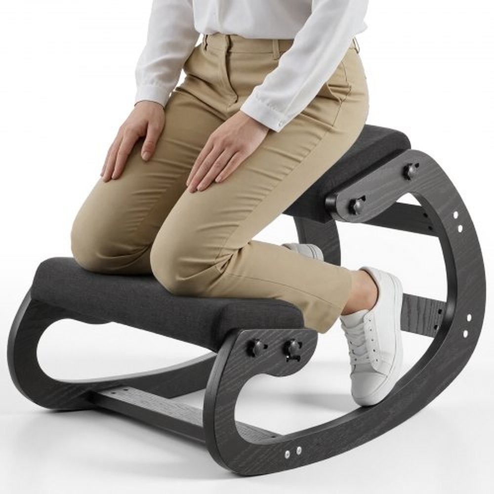 VEVOR Ergonomic Kneeling Chair, Wooden Posture Knee Chair with Adjustable Thick Foam Cushions & Solid Wood Frame, Adjustable Height, Relief for Neck o