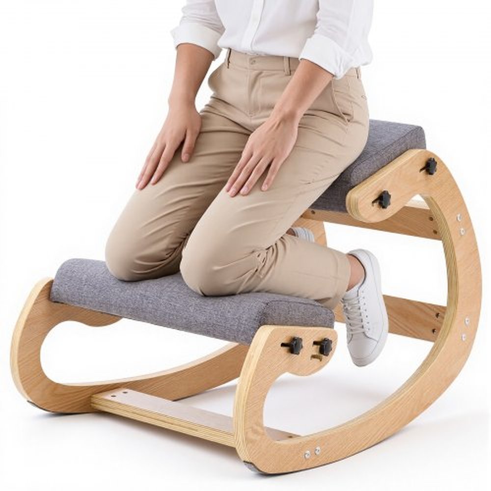 VEVOR Ergonomic Kneeling Chair, Wooden Posture Knee Chair with Adjustable Thick Foam Cushions & Solid Wood Frame, Adjustable Height, Relief for Neck o