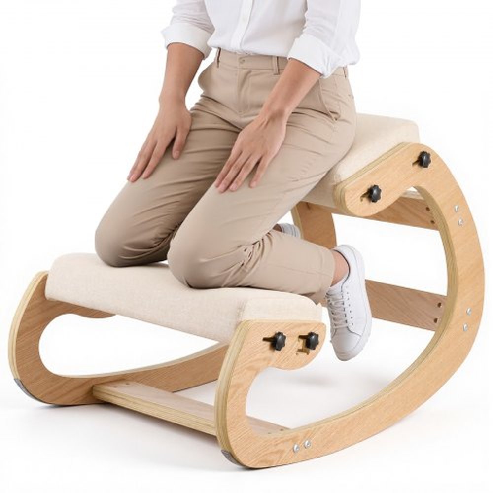 VEVOR Ergonomic Kneeling Chair, Wooden Posture Knee Chair with Adjustable Thick Foam Cushions & Solid Wood Frame, Adjustable Height, Relief for Neck o