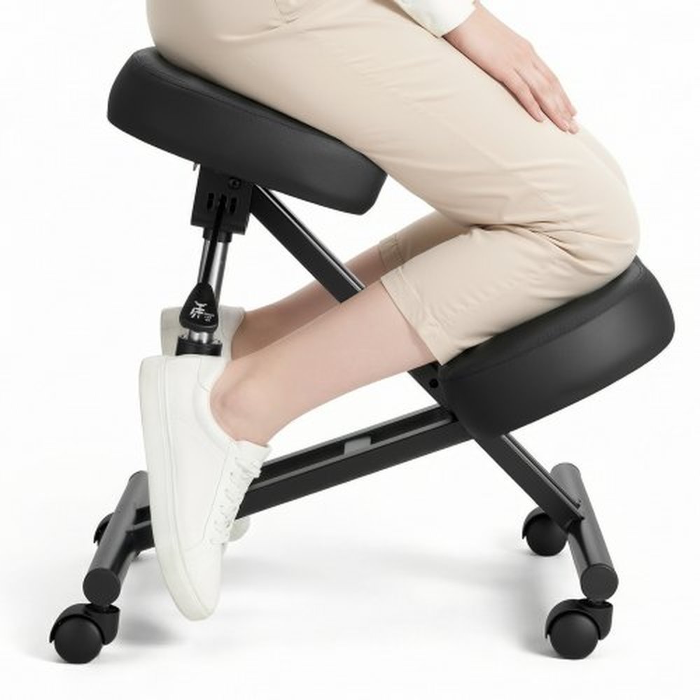 VEVOR Ergonomic Kneeling Chair with Wheels, Mobile X-Shaped Posture Knee Chair with Adjustable Height & Thick Foam Cushions, Natural Relief for Neck o