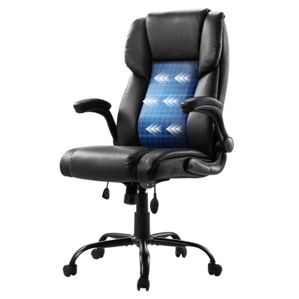 VEVOR Executive Office Chair with Lumbar Support, 300lb Capacity Office Chair with Flip-up Armrests & Lumbar Pillow, Height Adjustable Ergonomic Chair
