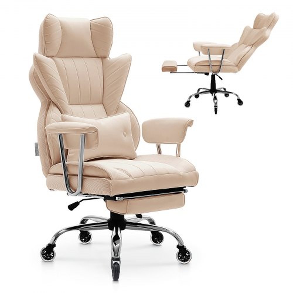 VEVOR Executive Office Chair, High Back Chair with Footrest and Removable Armrests, Ergonomic Desk Chair High-Resilience Foam Cushion, PU Leather Swiv