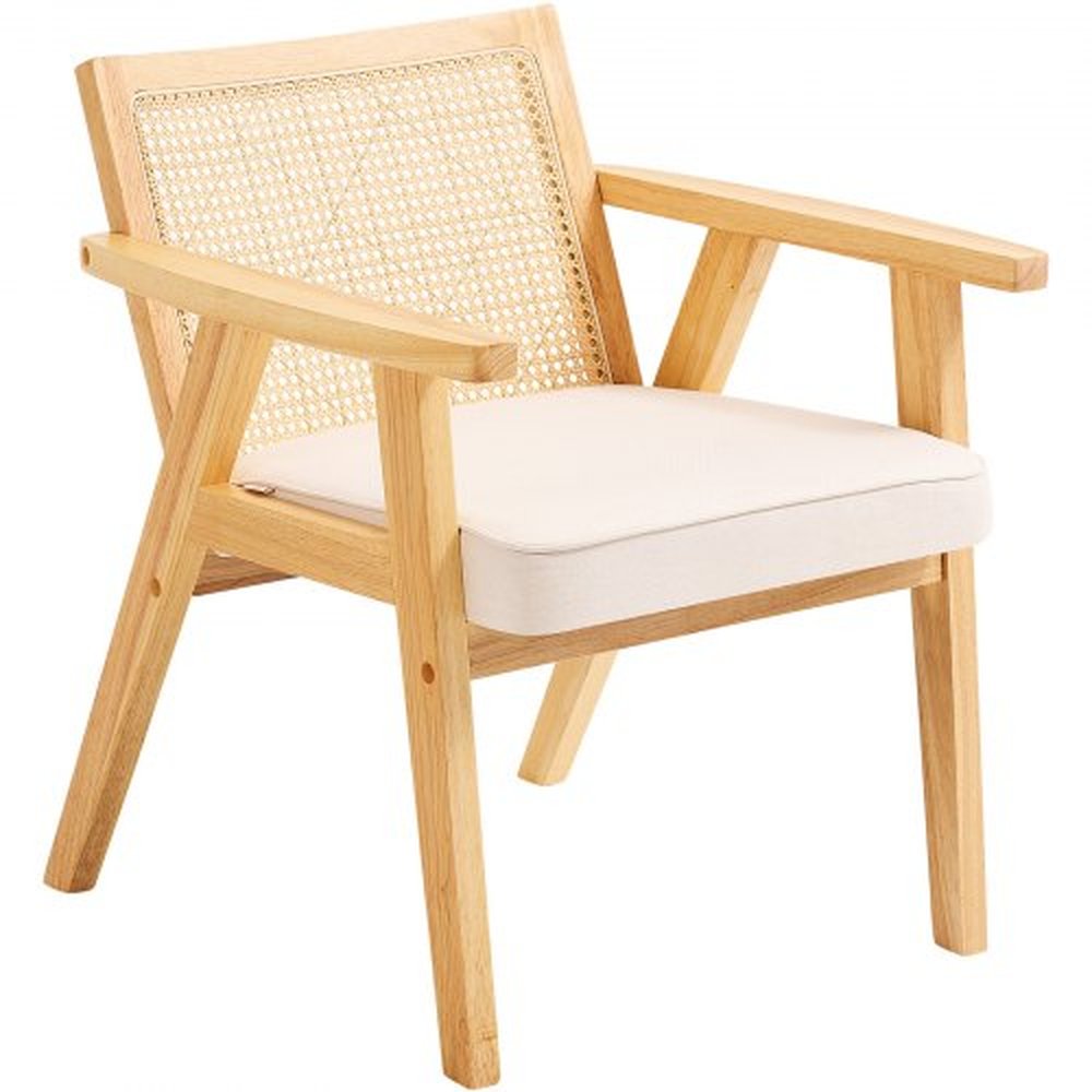 VEVOR Mid Century Modern Rattan Chair, Upholstered Velvet Accent Chair with Rattan Back, Retro Living Room Chair for Living Room, Bedroom, Reading Roo