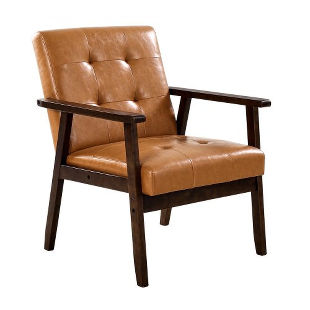 VEVOR Accent Chair, Mid Century Modern Armchair with Solid Wood Frame and Non-Slip Legs, Upholstered Leisure Chair with PU Leather and Soft Cushion, f