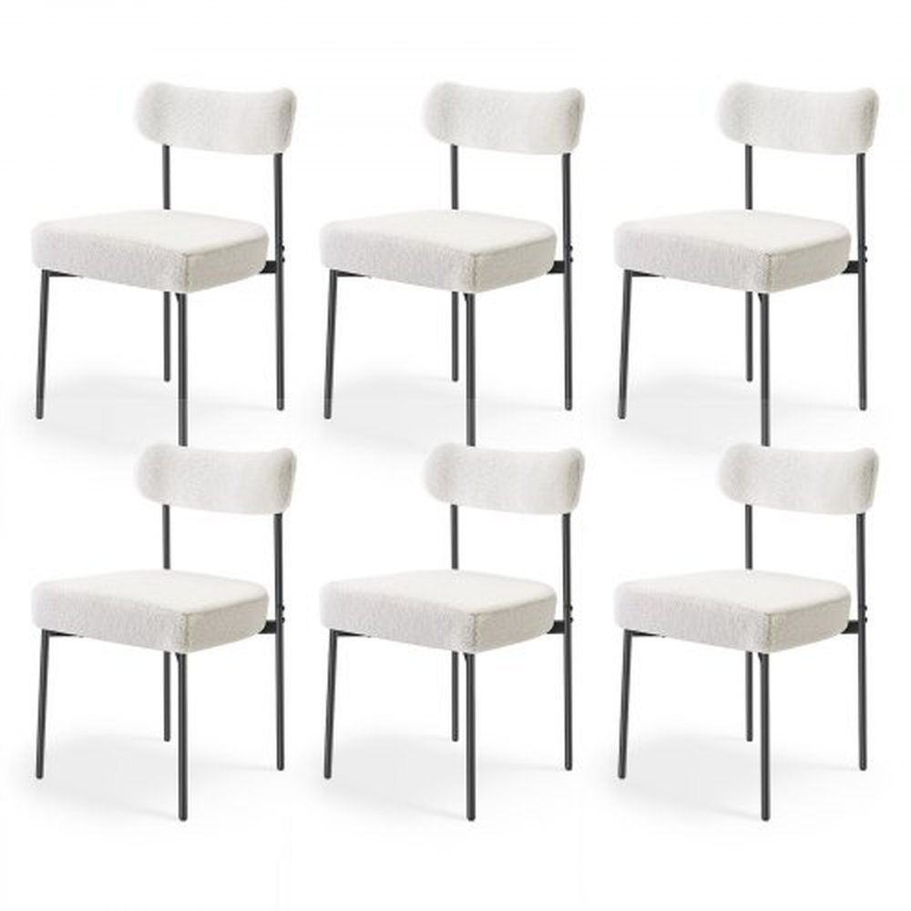 VEVOR Boucle Dining Chairs Set of 6, Mid Century Modern Sherpa Accent Chairs, Upholstered Side Chair for Dining Table, Space-Saving White Kitchen Tabl