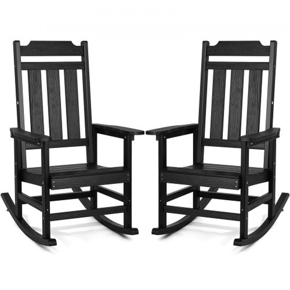 VEVOR 2 Pcs Porch Rocker, HIPS Outdoor Rocking Chair, High Back Patio Rocking Chair with Smooth Armrests, Supports up to 400 lbs, for Garden, Balcony,