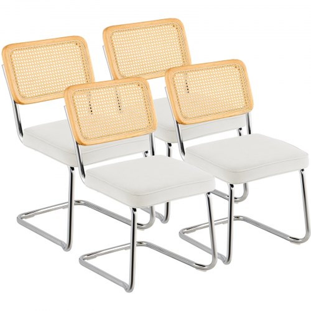 VEVOR Rattan Dining Chairs Set  of 2, Mid Century Modern Dining Chair, Upholstered Velvet Accent Chair with Rattan Back, Retro Dining Room Kitchen Cha
