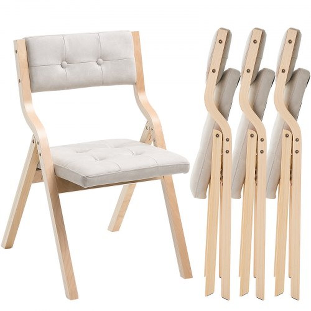 VEVOR Wooden Folding Chairs with Cushion, Set of 4, Portable Foldable Cushion Chair with Wooden Frame, Modern Padded Dining Chair for Kitchen, Office,
