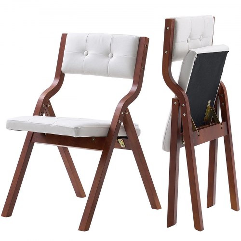 VEVOR Wooden Folding Chairs with Cushion, Set of 2, Portable Foldable Cushion Chair with Wooden Frame, Modern Padded Dining Chair for Kitchen, Office,