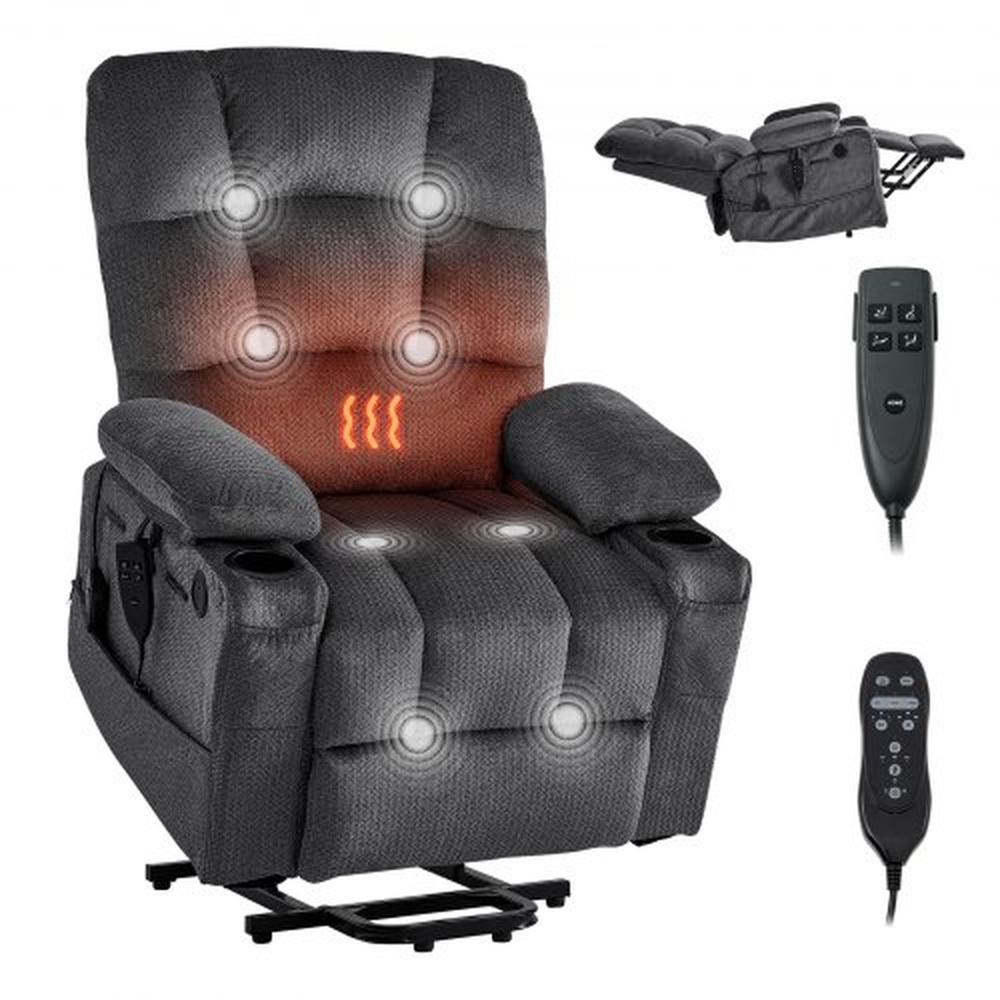 VEVOR Power Lift Recliner Chair, Dual Motor, Large Electric Lift Chair with Heat and Massage for Elderly, Infinite Position Adjustment, Velvet Fabric,
