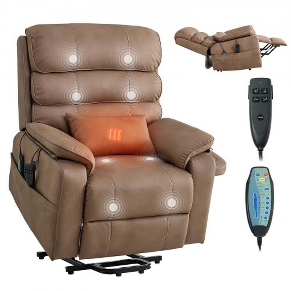 VEVOR Power Lift Recliner Chair, Dual Motor, Medium Wide Electric Lift Chair with Heat and Massage for Elderly, Infinite Position Adjustment, Leather