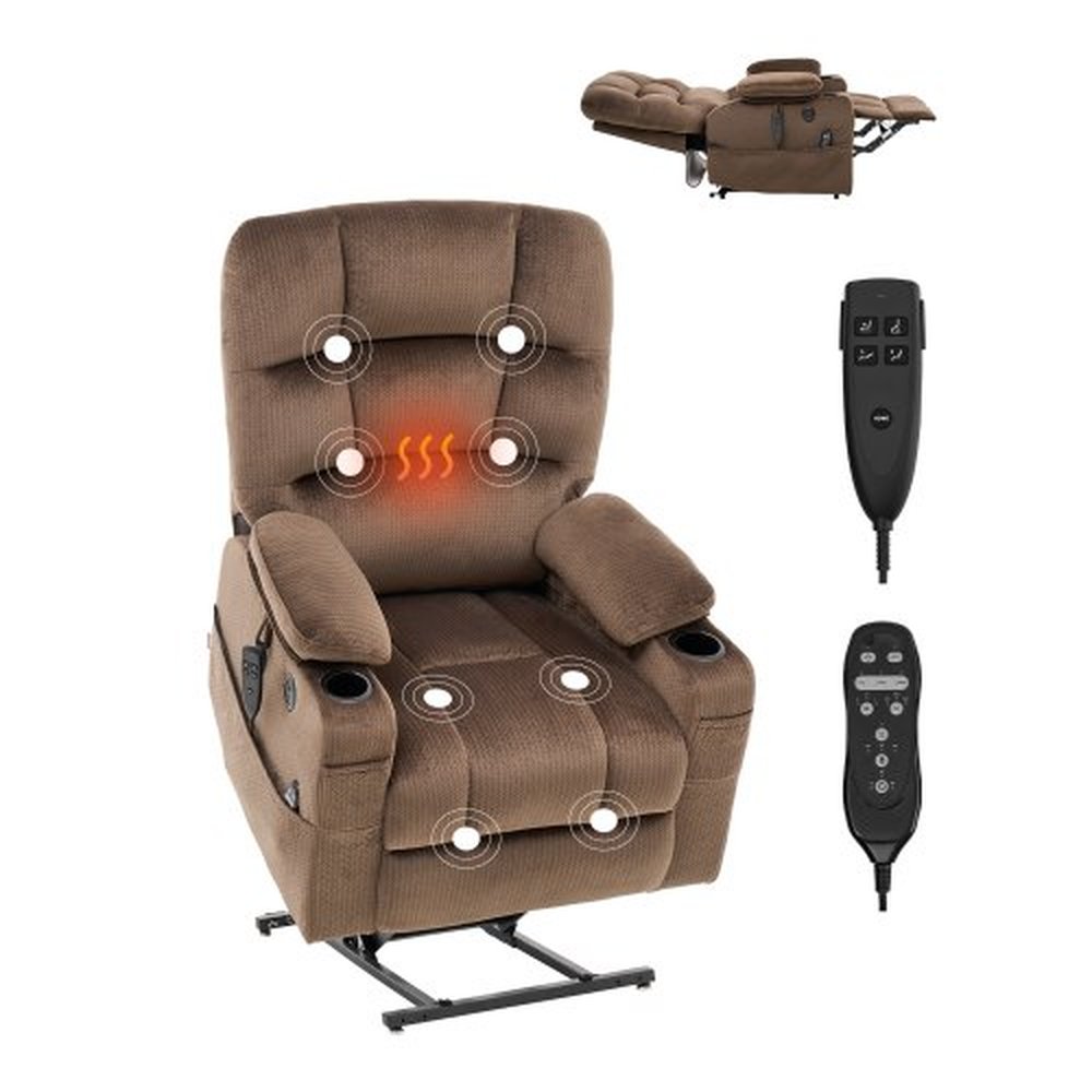 VEVOR Power Lift Recliner Chair, Lift Chair with Heat and Massage for Elderly, Dual Motor Recliner Chair with 2 Cup holders and USB Port, Infinite Pos