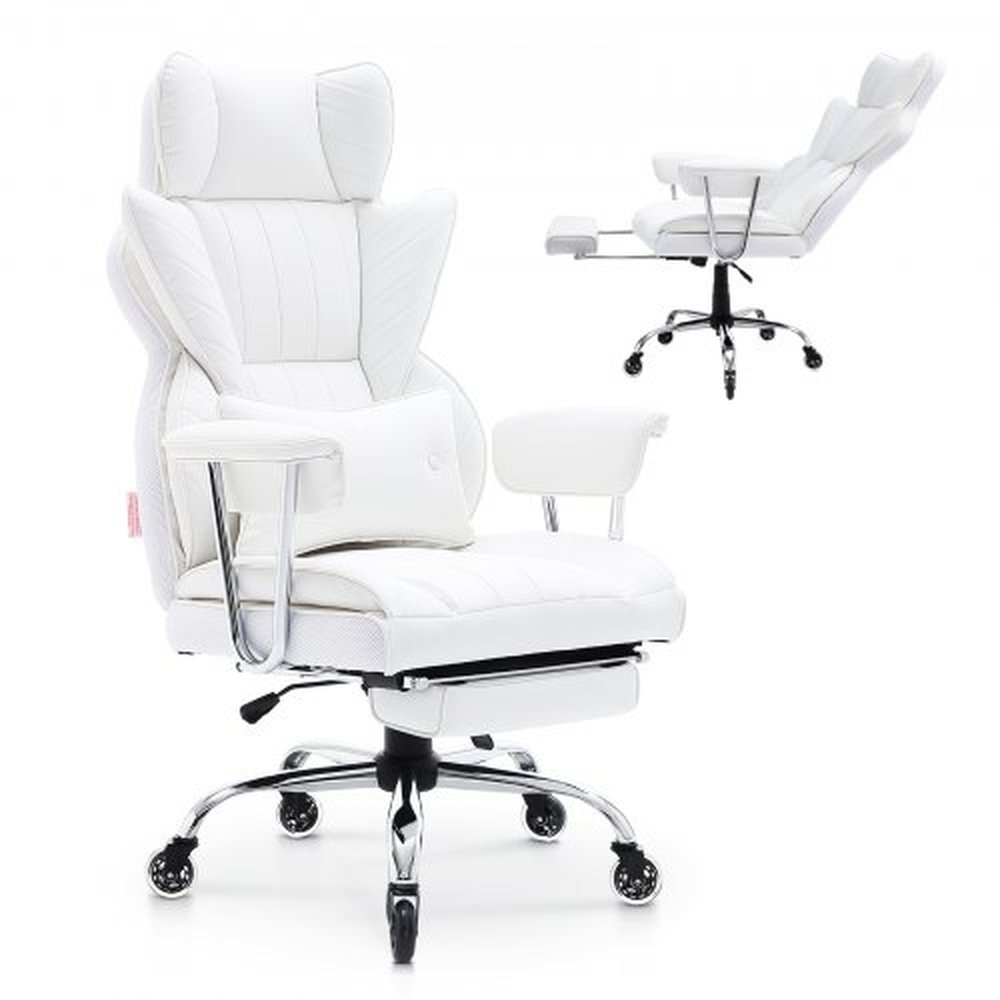 VEVOR Reclining Office Chair with Footrest, Heavy Duty PU Leather Wide Office Chair, Big and Tall Executive Office Chairs with Lumbar Support, Strong