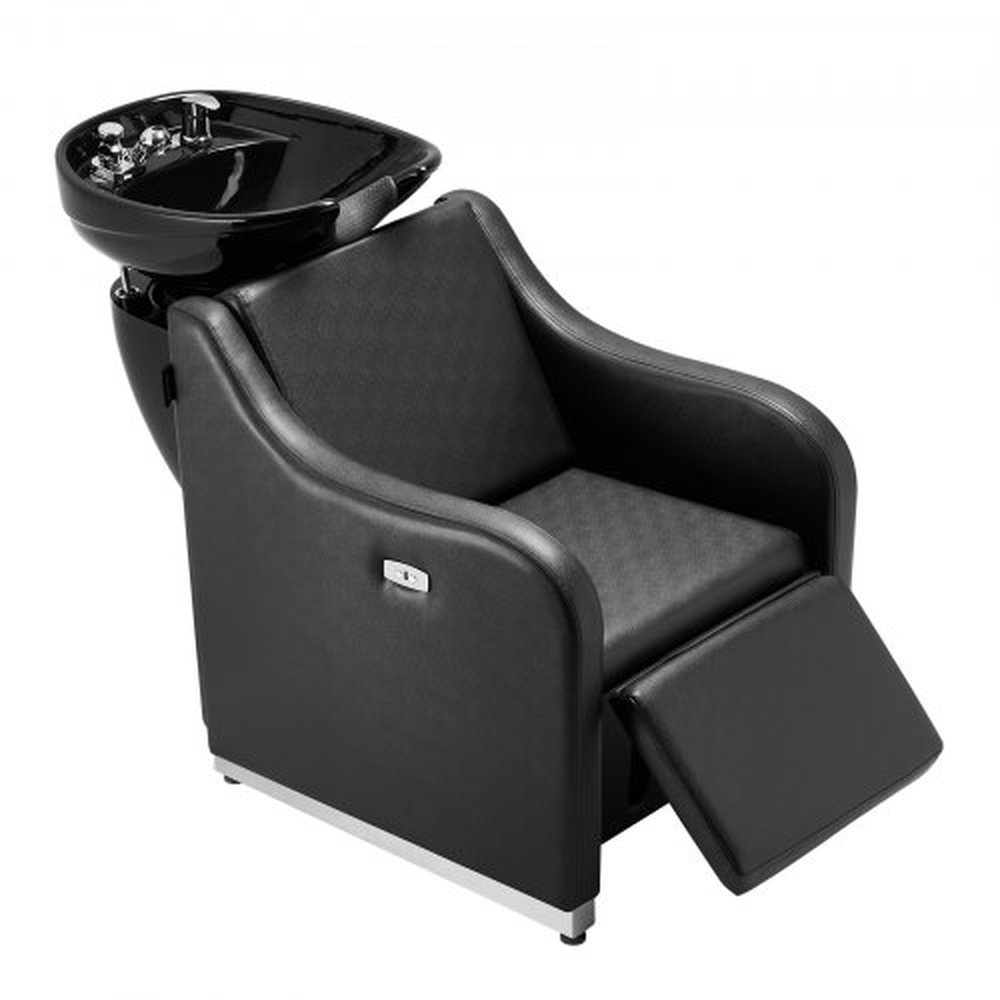 VEVOR Shampoo Backwash Chair, 661.4LBS Loading Barbershop Hair Washing Station with Electric Adjustable Footrest & Ceramic Bowl, Backwash Salon Shampo