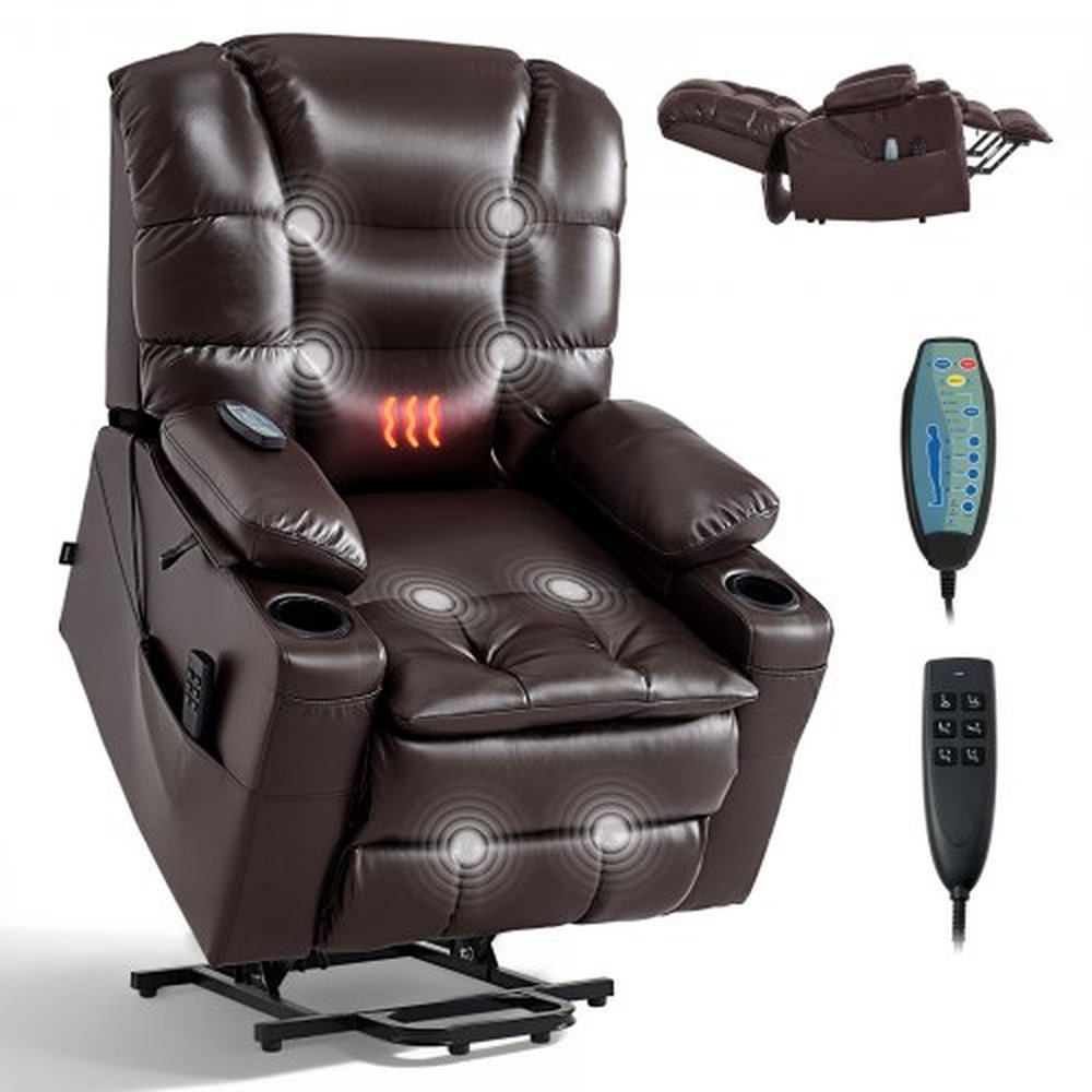 VEVOR Power Lift Recliner Chair, Triple-Motor, Large Electric Lift Chair with Heat and Massage for Elderly, Infinite Position Adjustment, Leather Surf