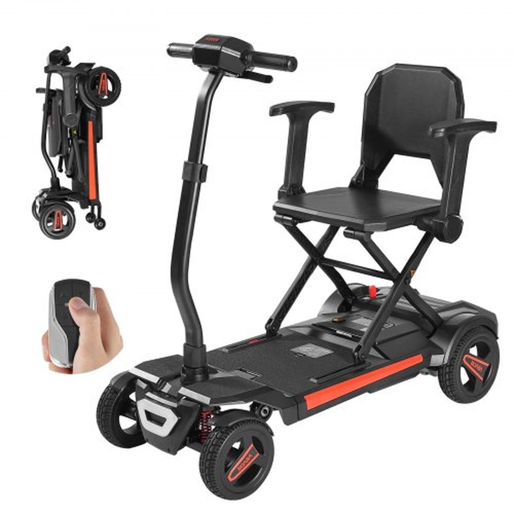 VEVOR 4-Wheel Electric Mobility Scooter for Adults & Seniors, Integrated Automatic Folding Mobility Scooter with Remote Control, NFC Keys & Long Range