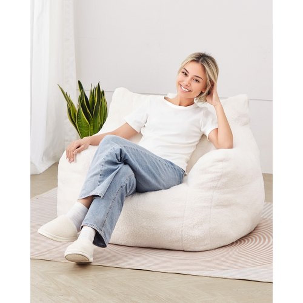 VEVOR Bean Bag Chair, 3 feet Bean Bag Chair with Soft Armrests and Storage Pocket, 25D Memory Foam Filled with Soft Teddy Velvet Cover, Bean Bag for B