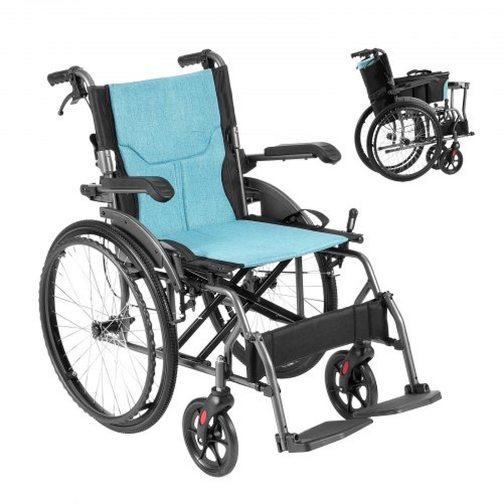 VEVOR Wheelchair, Durable Aluminum Alloy Ultra-Lightweight Wheelchairs, Portable Wheelchair with Flip-Back Desk-Length Arms, 3-Position Adjustable Foo