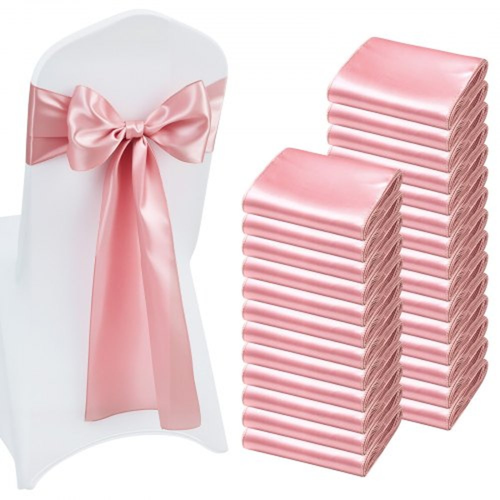 VEVOR Satin Chair Sashes Bows, 100PCS Chair Ribbon Ties Back Sash, 7 x 108 inch, Rose Gold Wedding Reception Decoration, for Wedding Ceremony Baby Sho