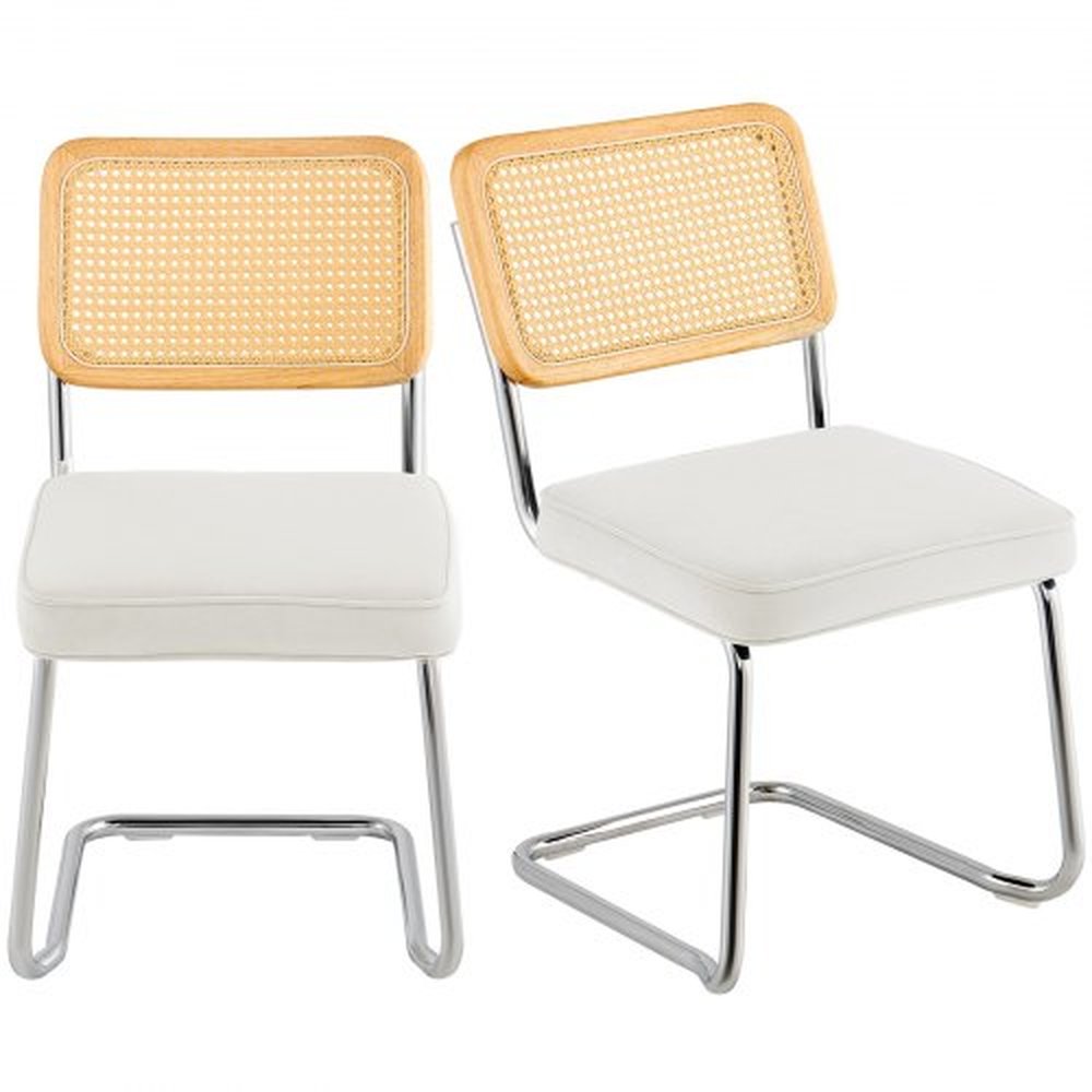 VEVOR Rattan Dining Chairs Set of 2, Mid Century Modern Dining Chair, Upholstered Velvet Accent Chair with Rattan Back, Retro Dining Room Kitchen Chai