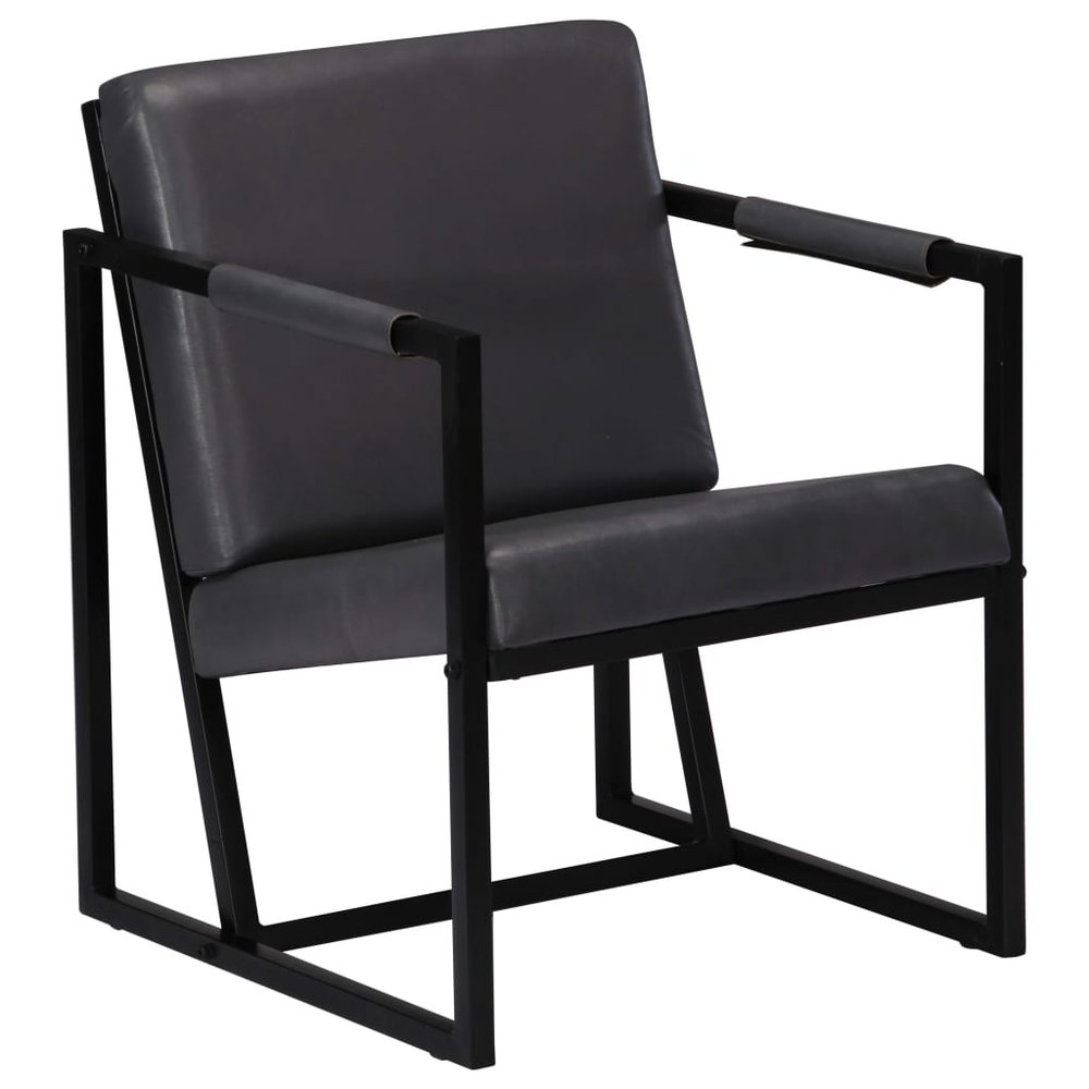 vidaXL Armchair Grey Real leather, Powder-coated steel Single Simple